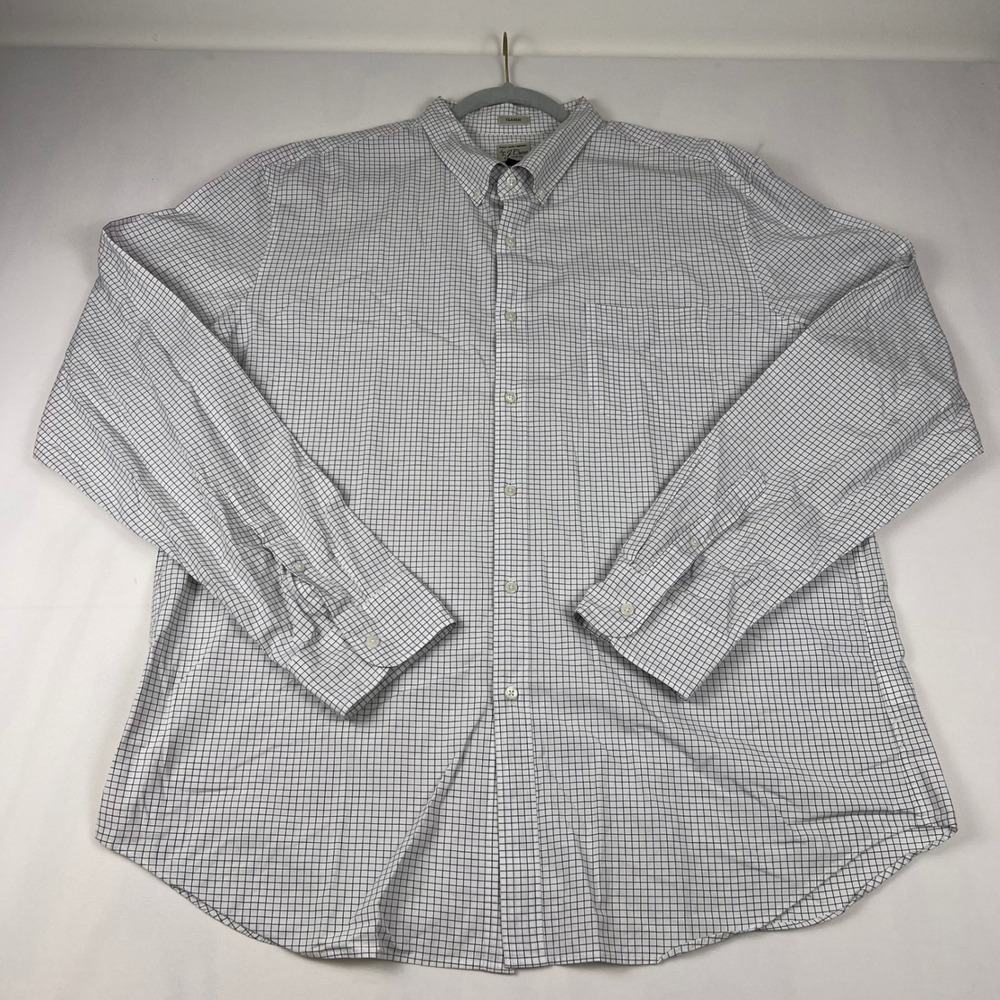 J. Crew Shirt Secret Wash Stretch XXL White Navy Grid Cotton Good K8927